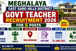 Meghalaya East Garo Hills Govt Teacher Recruitment 2026 for 5 Posts