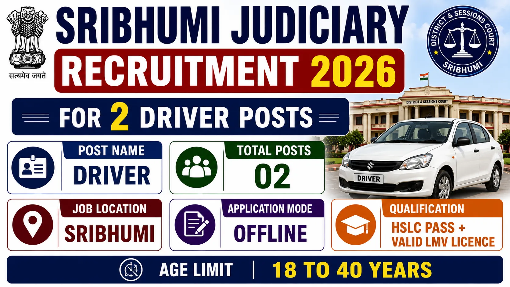 Sribhumi Judiciary Recruitment 2026 for 2 Driver Posts