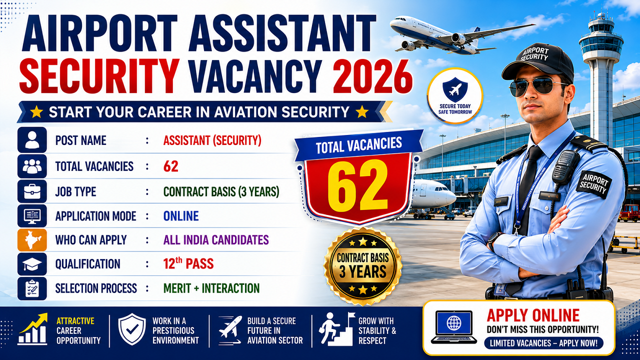 Airport Assistant Security Vacancy 2026 - Apply Online for 12th Pass without Exam