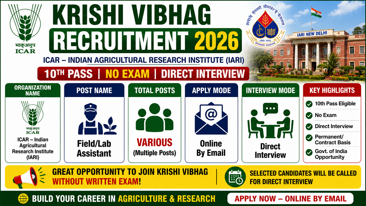 Krishi Vibhag Bharti 2026 for 10th Pass without Exam