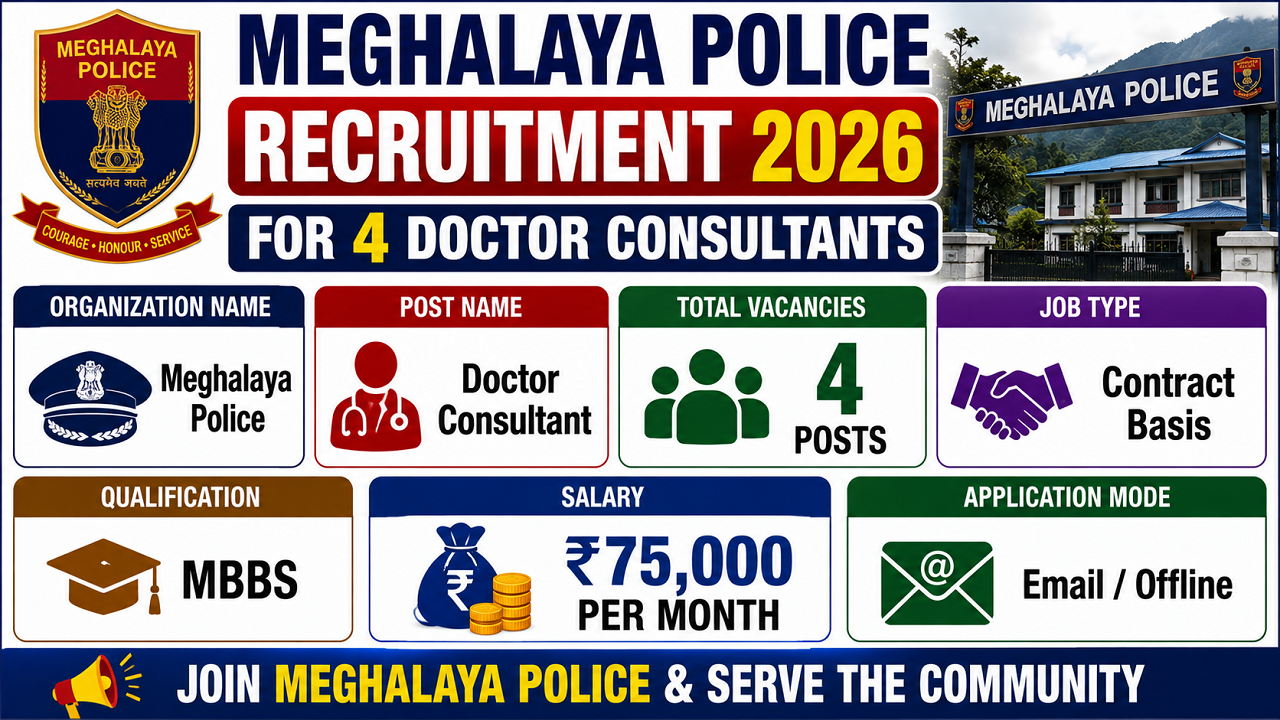 Meghalaya Police Recruitment 2026 for 4 Doctor Consultants