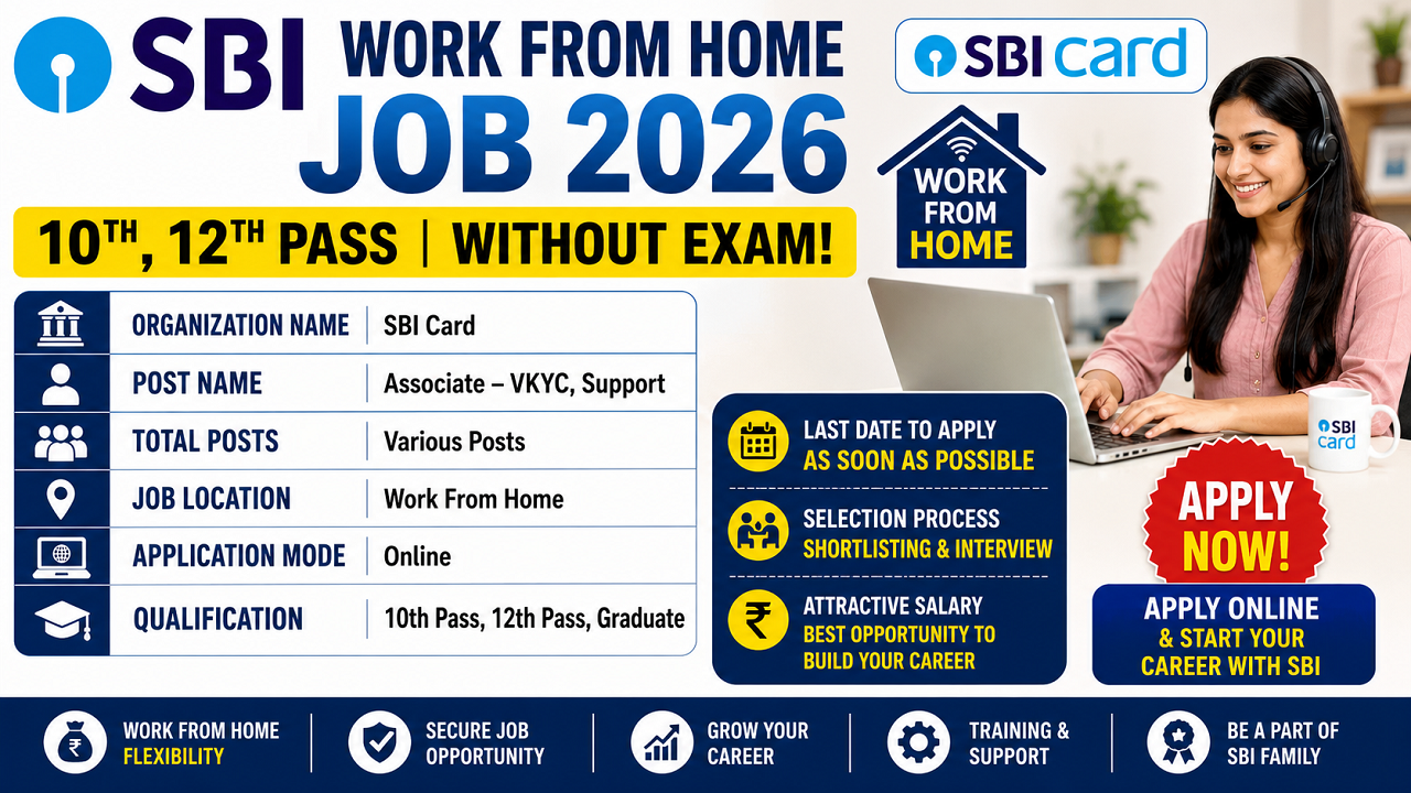 SBI Work From Home Job 2026 for 10th,12th Pass without Exam