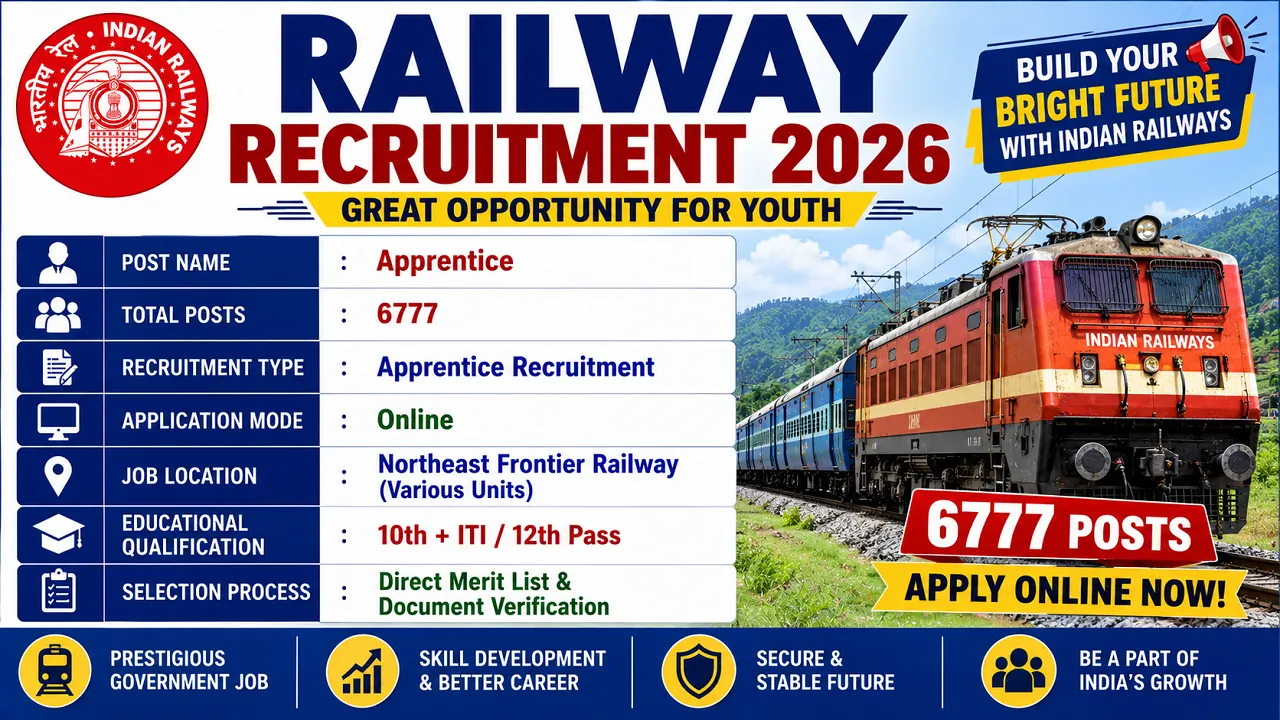 Railway Bharit 2026 for 6777 Posts for 10th 12th Pass